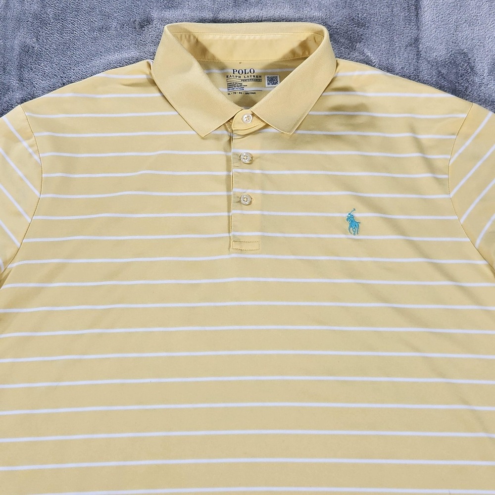 Polo Ralph‎ Lauren Polo Shirt Mens XL Yellow White Striped Performance Golf Pony